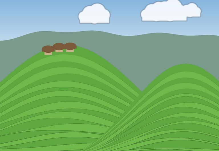 Green Hani rice terraces with mushroom-shaped houses